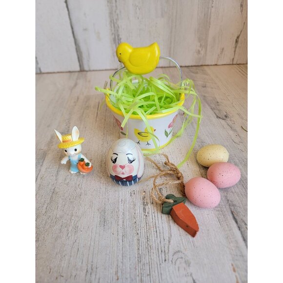 Unique Easter variety basket Bunny eggs home decor set figure - Picture 1 of 11